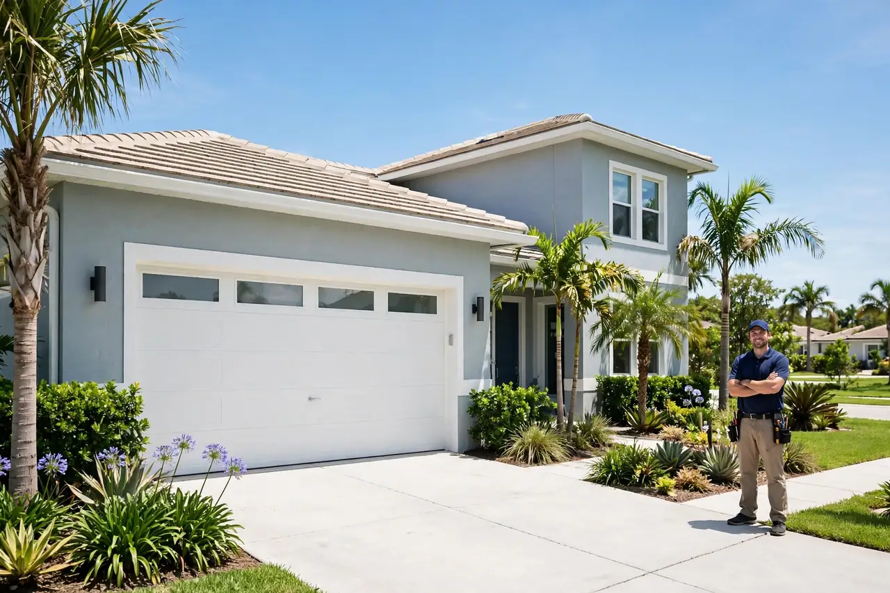 Beautiful Coral Springs home with a white garage door